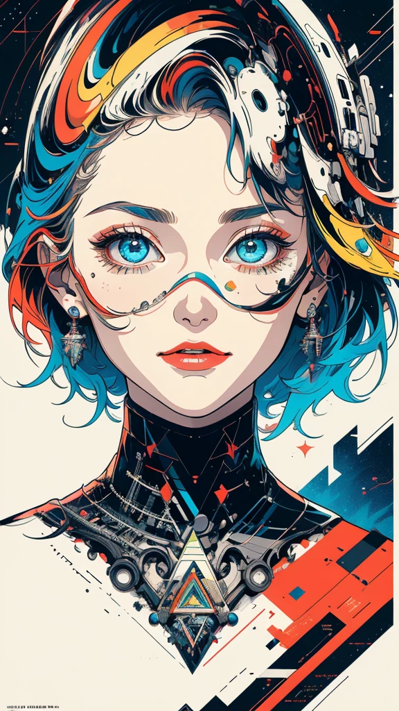 (((masterpiece, highest quality))),(((solo:1.2))),(((1girl:1.2))),32k wallpaper, very detailed, poster, vintage science fiction,(((((geometric cinematic movie poster))))), (bauhaus), shape,(((abstract))),(mid century modern),movie poster,(((((portfolio))))),(((((Close-up))))),(((((bust up))))),((((more various angle)))),(((highlight))),Vast landscape,((((heterochromia)))),(((complete. detailed face))),(((Extremely talented))),(((most complecated machine))),Colorful color scheme