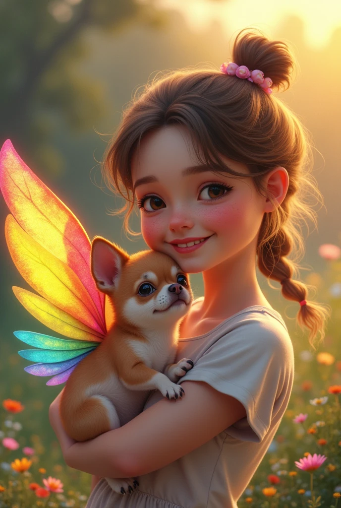 Love with her chihuahua dog with rainbow wings 