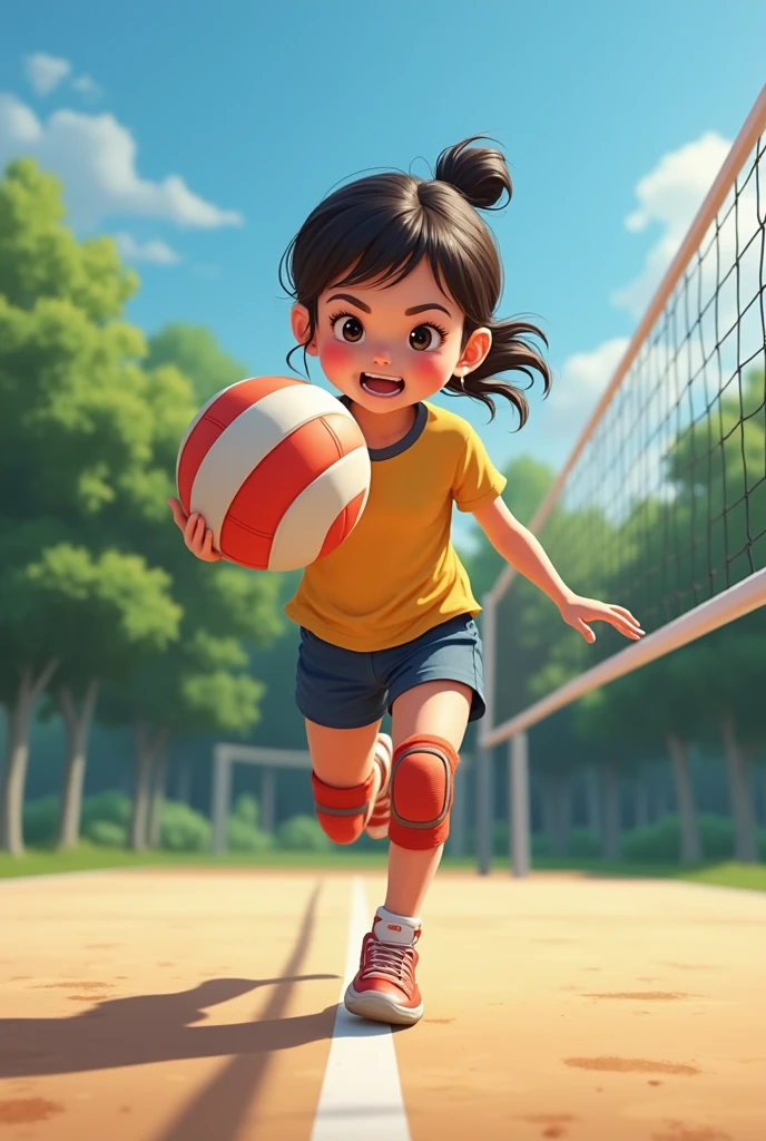 8 year old girl playing volleyball with knee pads 