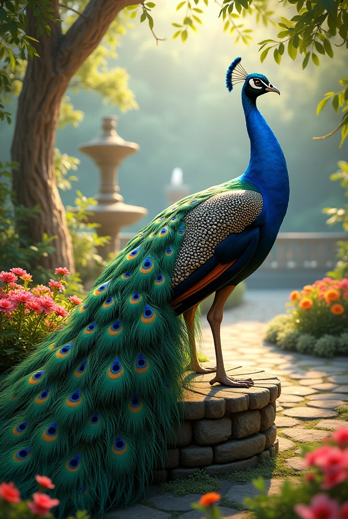 Beautiful peeckock in garden 