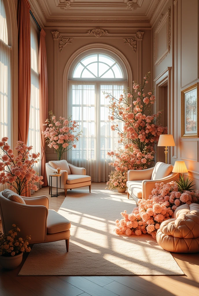 Beautiful room interior design in room look so beautiful with flowers and lights