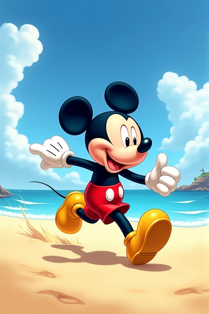 Mickey mouse running on the beach