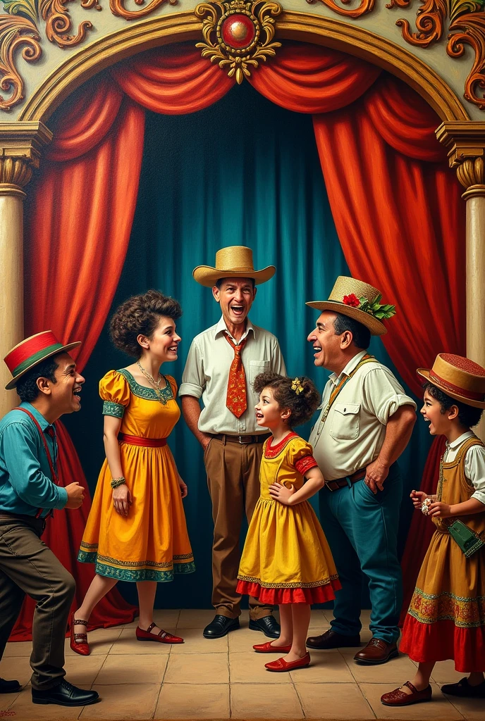 Beautiful image of a painting that represents the elements of the theater in the comedy of the play by Guegense