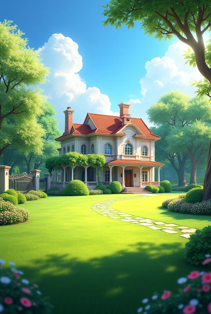 Beautiful Home with outside garden and grass in beautiful weather look so beautiful 