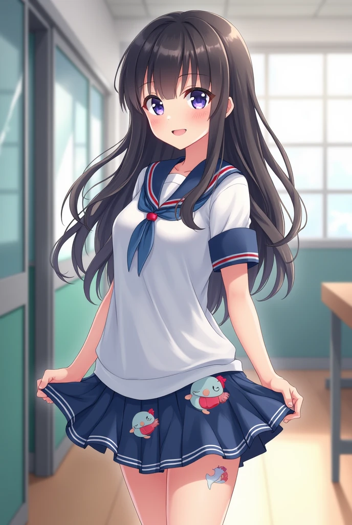 Skirt lifted　Dolphin Shorts　uniform　girl　Long Hair