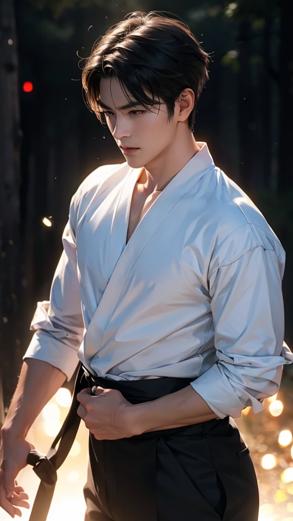 Gojo satoru his a cool man,looks is very god with powers on hand,cinematic lighting,clear bokeh ultra realistic,8k.