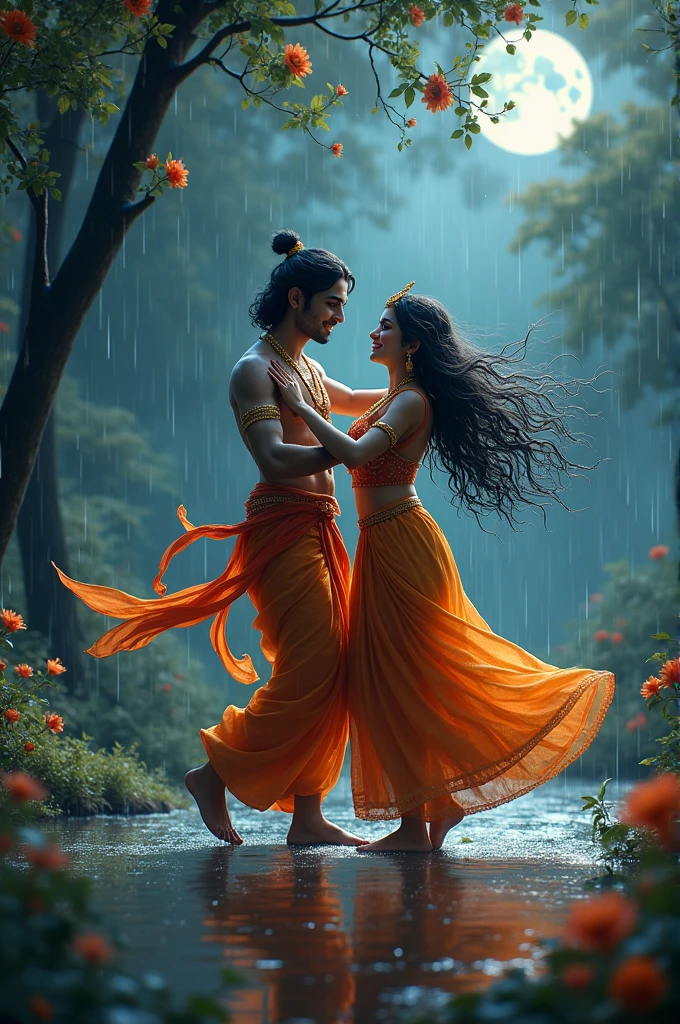 Radha Krishna in rain dance night 