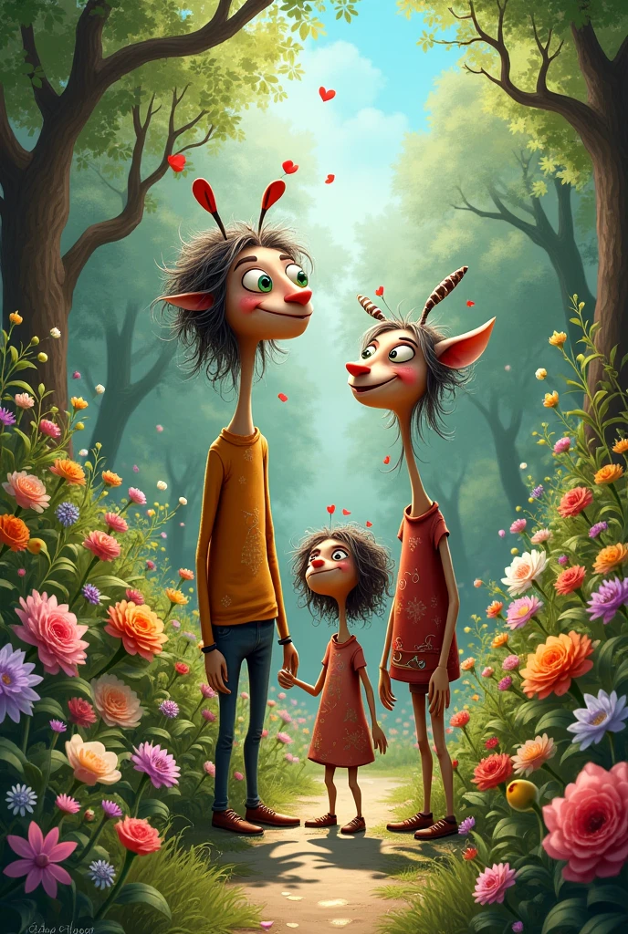   peeckock family in garden with flowers 