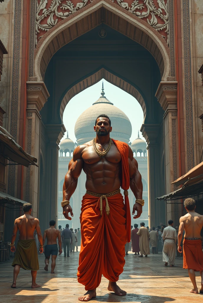 A hindu bodybuildertaking ganapati murty in Muslims darga road