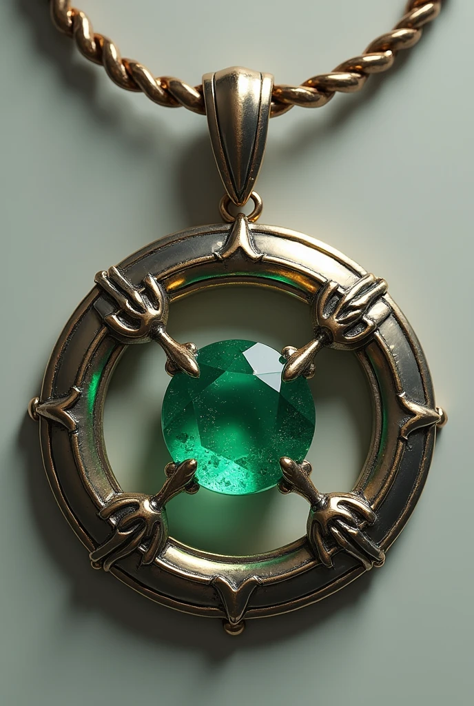 Flat crown-shaped pendant with an inlay of an emerald piece