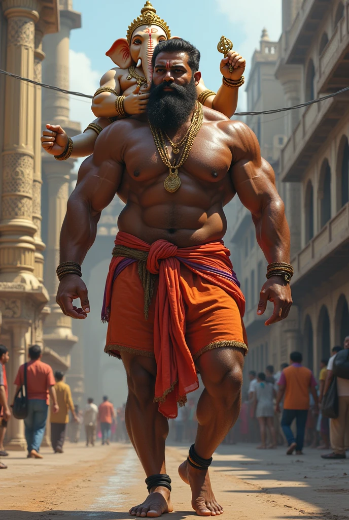 A hindu bodybuilder taking ganapati murty in Muslims darga road

