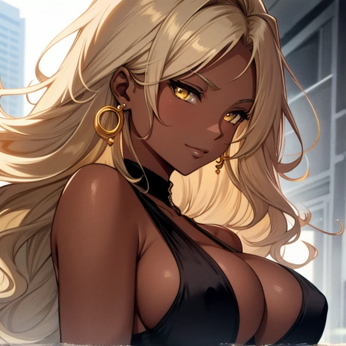 mature female, Refreshing cucumber water, Silky and supple, Being pumped or transported, Queen, Short, Fit, Triangular Face, Dark Skin, Honey Blonde Hair, yellow Eyes, Long Nose, Thick Lips, Prominent Chin, Shoulder-Length Hair, Wavy Hair, Afro, augmented breasts, Threader earrings, coral velvet lipstick, Creating a sense of depth and dimension, Misty river valley