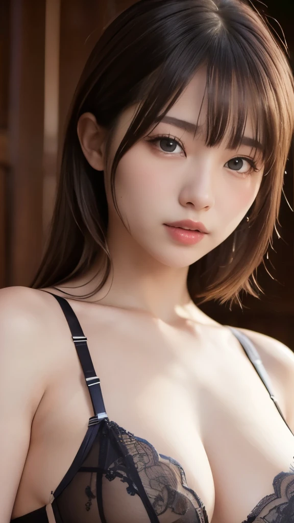 8k,Highest quality,(masterpiece:1.2),(Realistic),(Realistic:1.37),Ultra-high resolution,One Young Woman,smile,((Big Breasts)),Beautiful Eyes,(((lingerie))),Perfect body,Perfect Fingers,Professional Lighting,gravure,Detailed face and skin texture,fine grain,RAW Photos