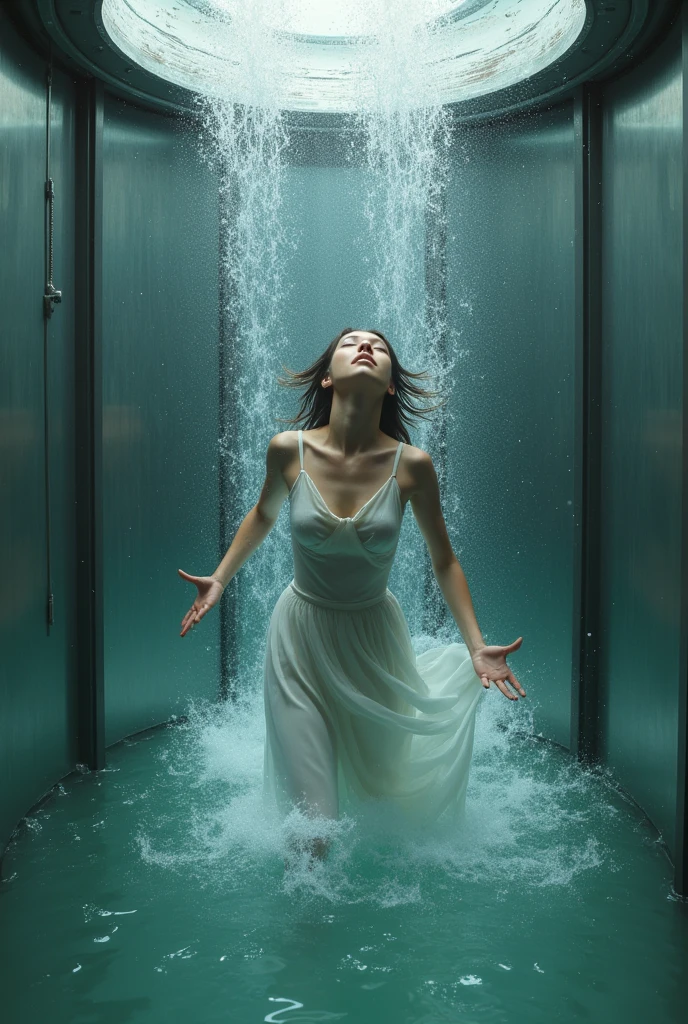 Create a woman coming out of a water tank