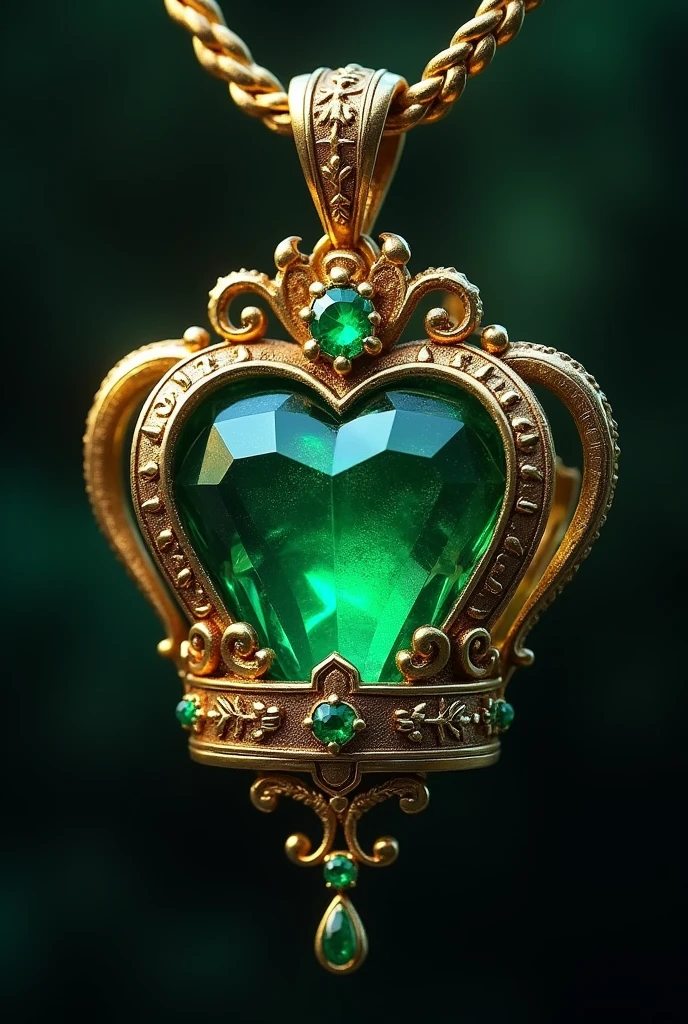 Crown pendant with emerald inscription in the center