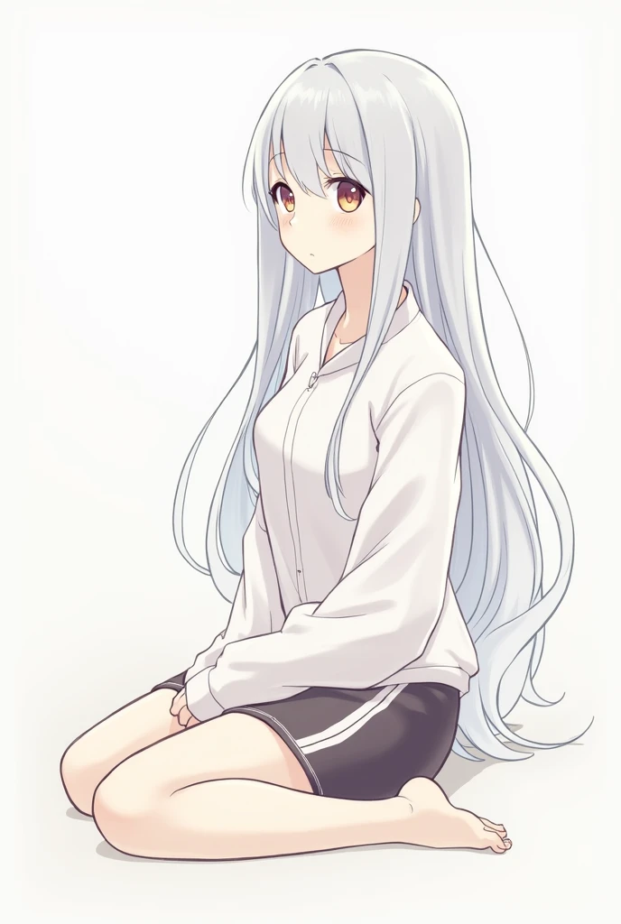 Sitting with legs crossed Gym shorts Uniform skirt girl Long Hair