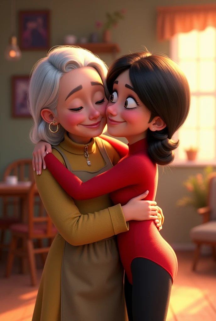Create Aunt Cass and Elastic Girl giving each other lots of love
