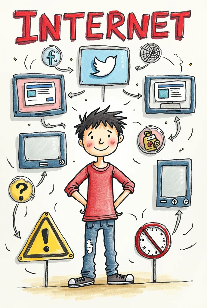 A poster to prevent internet-related crimes, drawn with the drawing skills of a middle school student