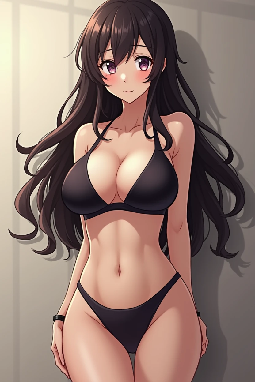 An anime girl with a very big ass and breasts and wearing tight clothes