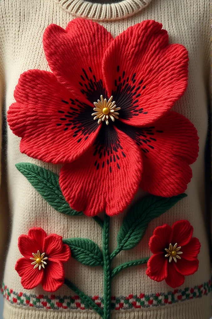 Create sweater designs with a red flower