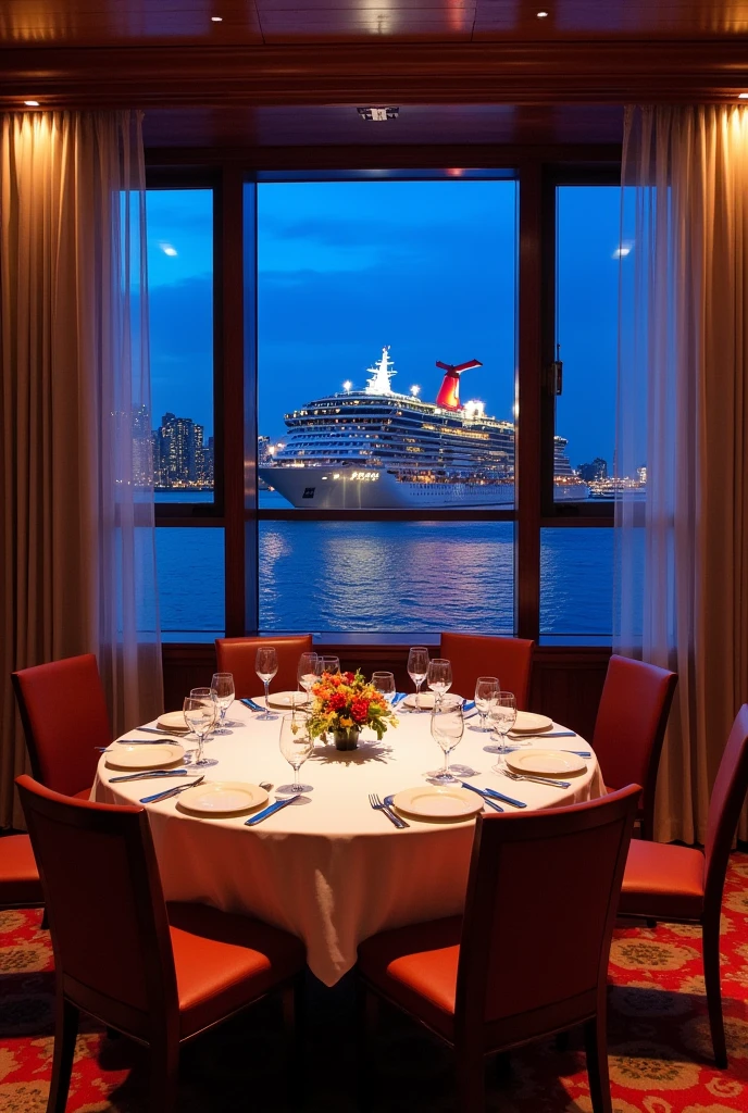cruise ship　banquet hall　Night view