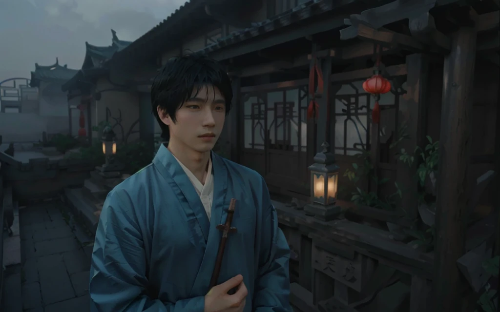 arafed asian man in cyan robe standing in front of a building, inspired by Zhang Han, Chinese art, 3 d 8 k ultra detailed, still from a live action movie, inspired by Zhu Derun, inspired by Gu An, inspired by Zhang Sengyao, makoto shinkai. octane render, inspired by Han Gan,(white Hanfu)
