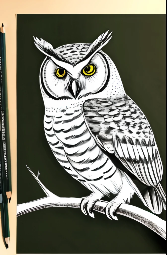 a drawing of an owl sitting on top of a tree branch, very detailed shading, detailed sketch, very flat shading, extremely detailed shading, a detailed drawing, detailed shading, detailed but rough, has a very realistic look to it, highly detailed sketch, high detail drawing, detailed sketch drawing, detailed drawing, detailed penciling, simple shading, detailed pencil sketch