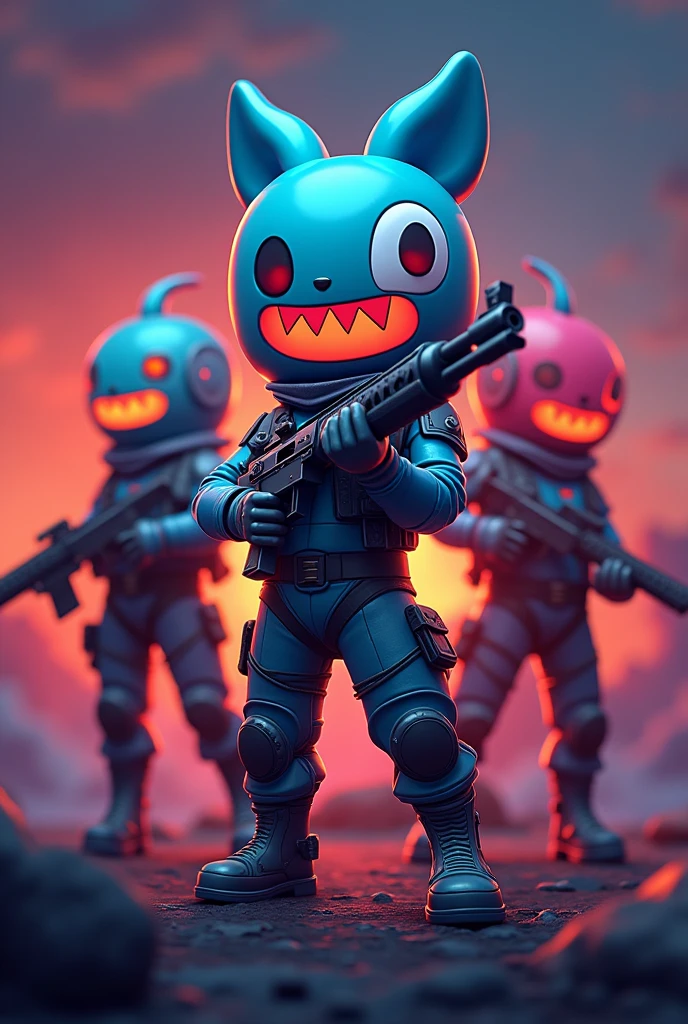 Create an Bgmi game YouTube thumbnail with bgmi characters and guns
