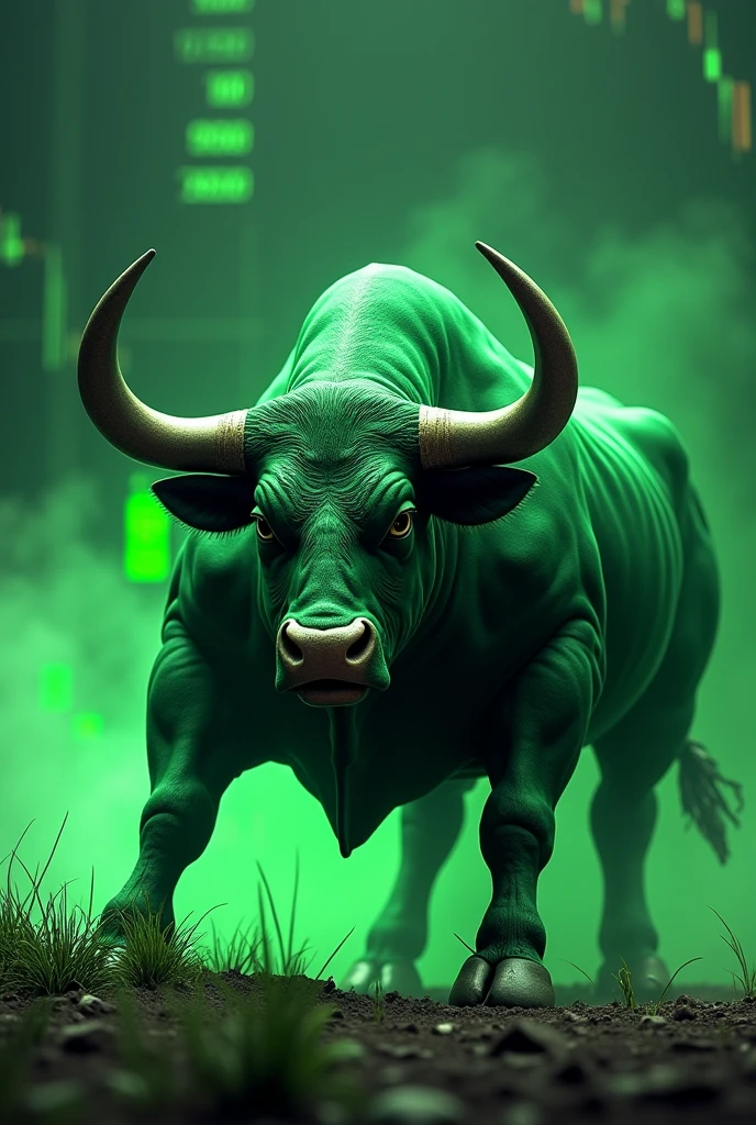 NEPSE chart in background with attacking Big Bull in green color for bullish share market