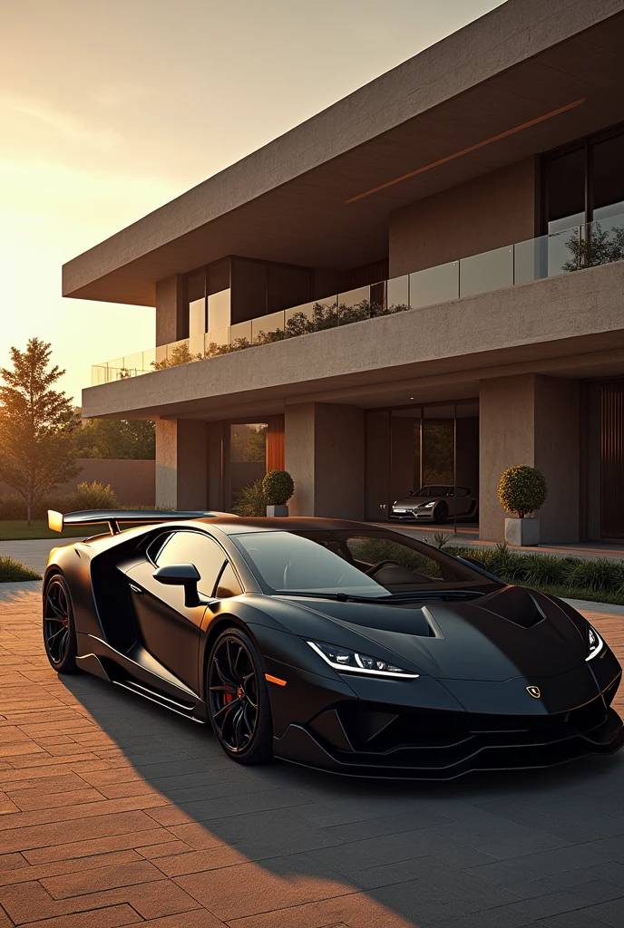 rich man enjoying in his lambo and huge house