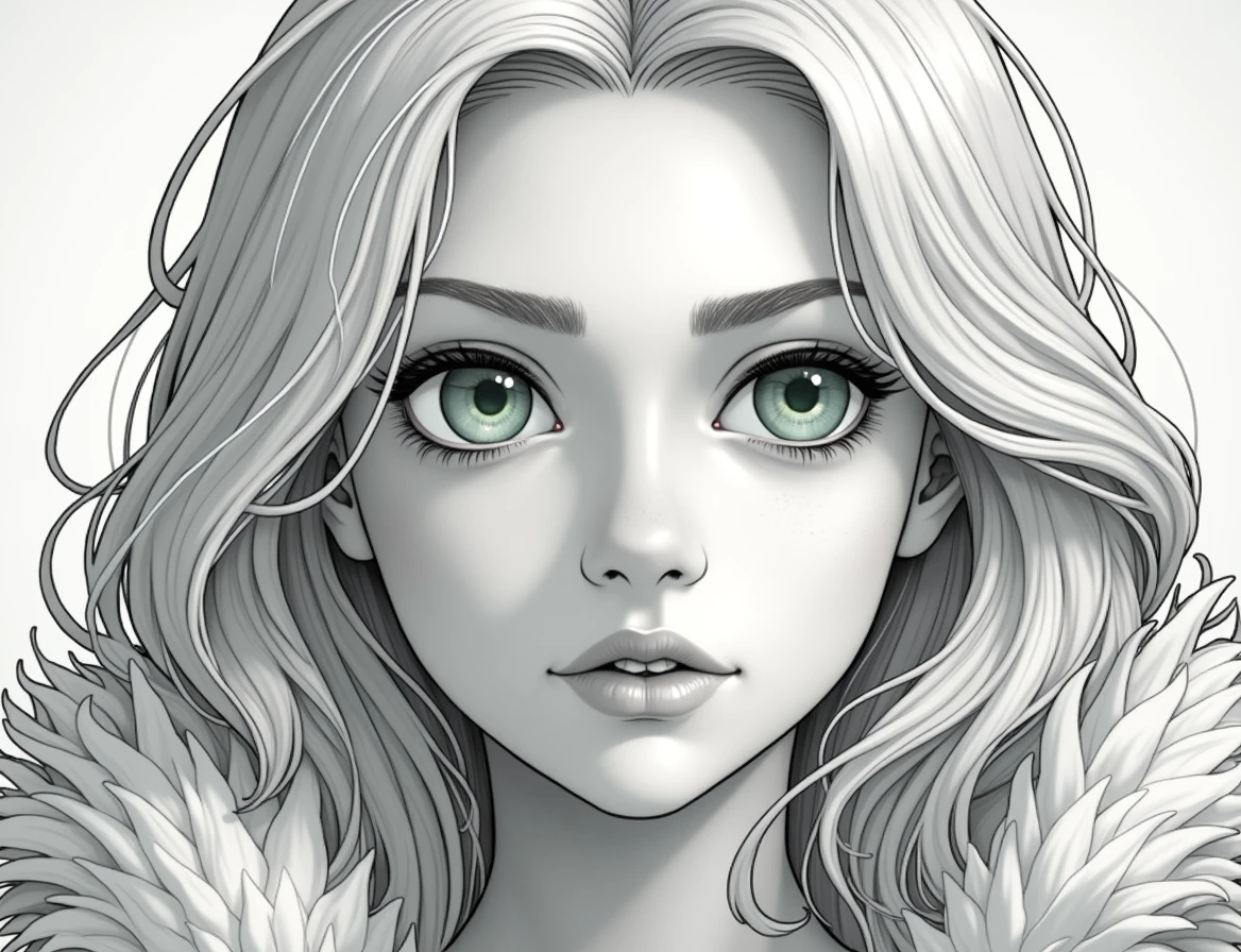 High detail, clarity, 8 kilos, fire throne, young girl, 18 years, black fur , long hair with ponytail, green eyes, with the blue sky behind, steps of fire towards the sky towards the throne in front, Realism, fancy,