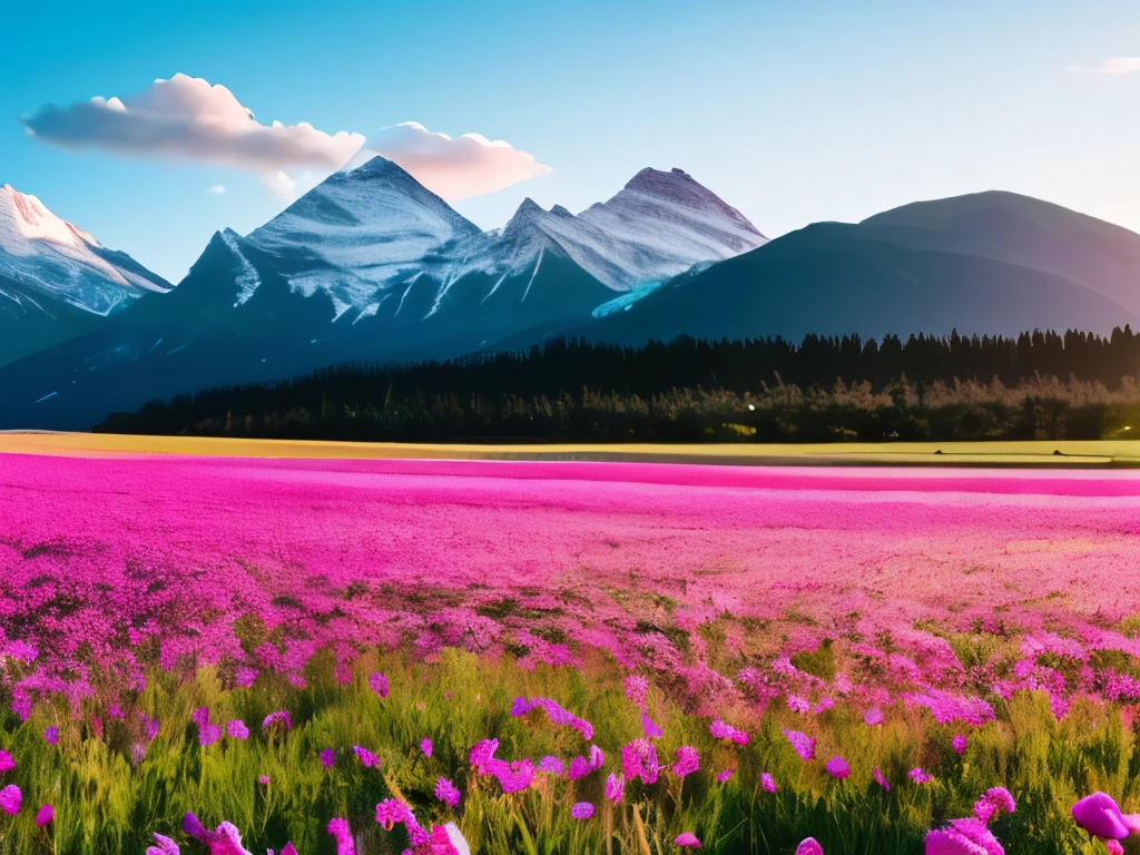 a close up of a field of flowers with mountains in the background, fields of flowers, an aesthetic field of flowers, field of flowers, in a field of flowers, field of fantasy flowers, flower field, field of mixed flowers, field of wild flowers, flower meadow, field of pink flowers, field of flowers background, sitting in a field of flowers