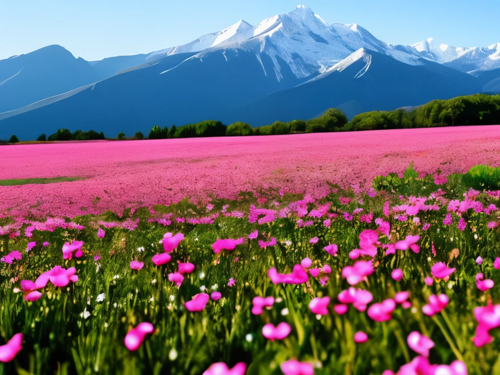 a close up of a field of flowers with mountains in the background, fields of flowers, an aesthetic field of flowers, field of flowers, in a field of flowers, field of fantasy flowers, flower field, field of mixed flowers, field of wild flowers, flower meadow, field of pink flowers, field of flowers background, sitting in a field of flowers