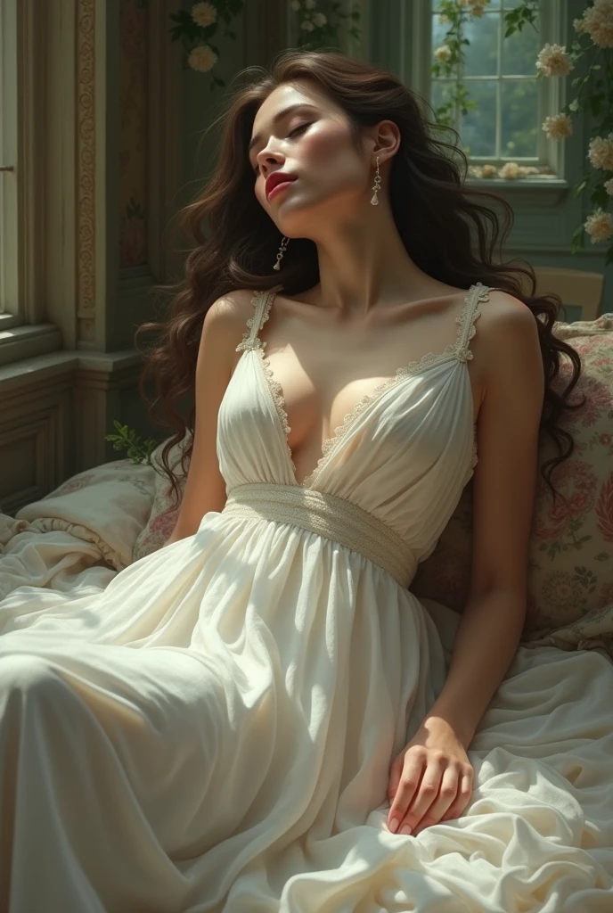 Fainting girl beautiful open chest👗