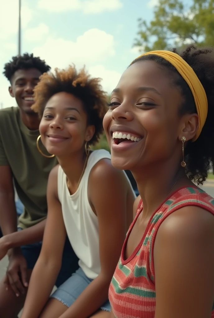 Black teenagers having fun, skateboarding, and vibing together.
The atmosphere is lively and carefree, with close-up and wide shots capturing the energy and joy.