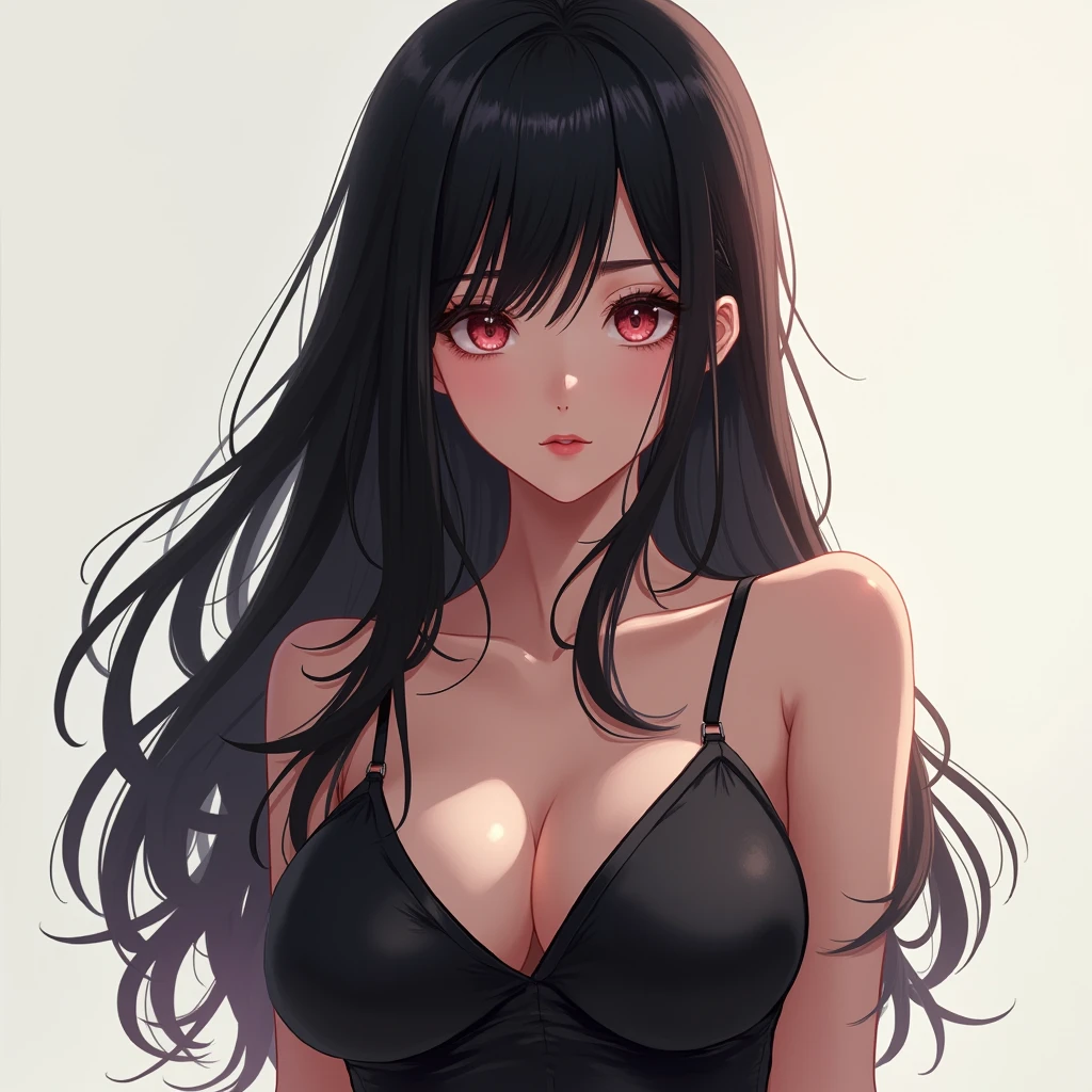 Beautiful anime girl with long black hair, y body, big breaked