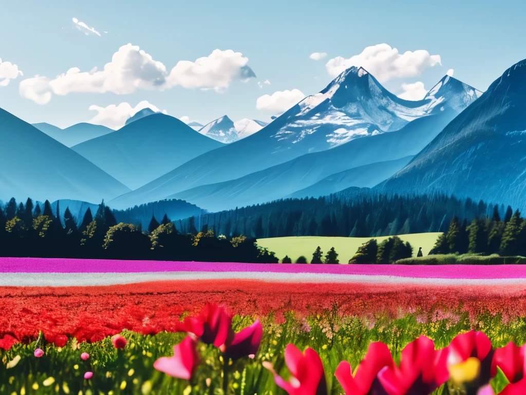 a close up of a field of flowers with mountains in the background, a tilt shift photo by Niko Henrichon, trending on unsplash, color field, fields of flowers, an aesthetic field of flowers, field of flowers, in a field of flowers, field of fantasy flowers, flower field, field of mixed flowers, field of wild flowers, flower meadow