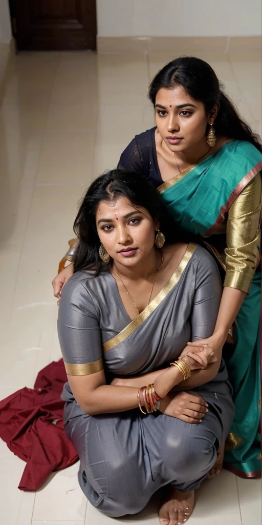 Day scene, full body photo of a plus sized 45 year old indian with a man from top view, (Masterpiece, Best Quality, High Resolution), office Background, (cum Splash on her breasts and nipples, cum Splash on her face, Splash of cum, cum Splash on her blouse, cum Splash on her eys), Sweet 25 year old South indian women sitting on her knees in a crowded party hall with a man, hour glass body red lips, silver colour silky gown, lightly makeup,ultra realistic, realistic, look at viewer (cinematic:1.3), intricate details,