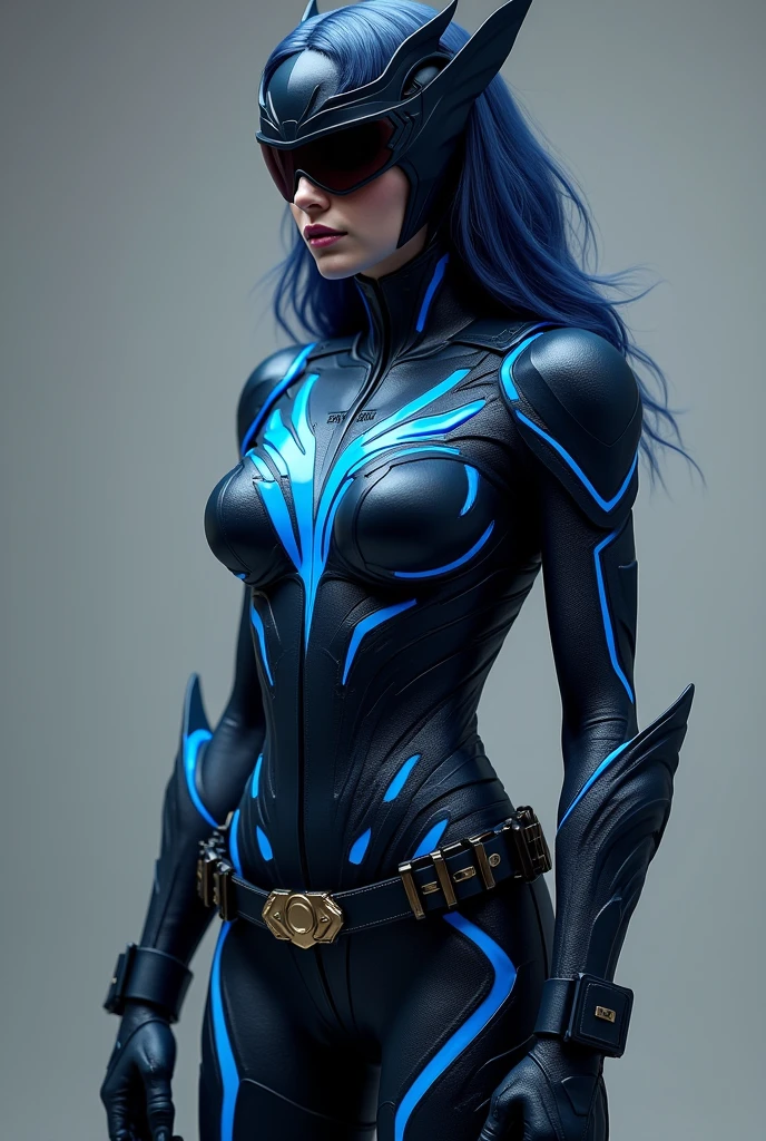 I want a female superhero costume, inspired by dc comics, that matches the nightwing costume