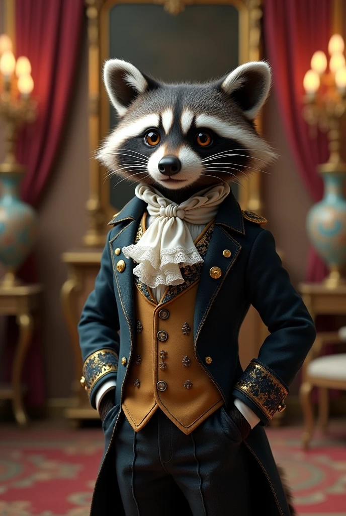 A raccoon in a Buffon suit