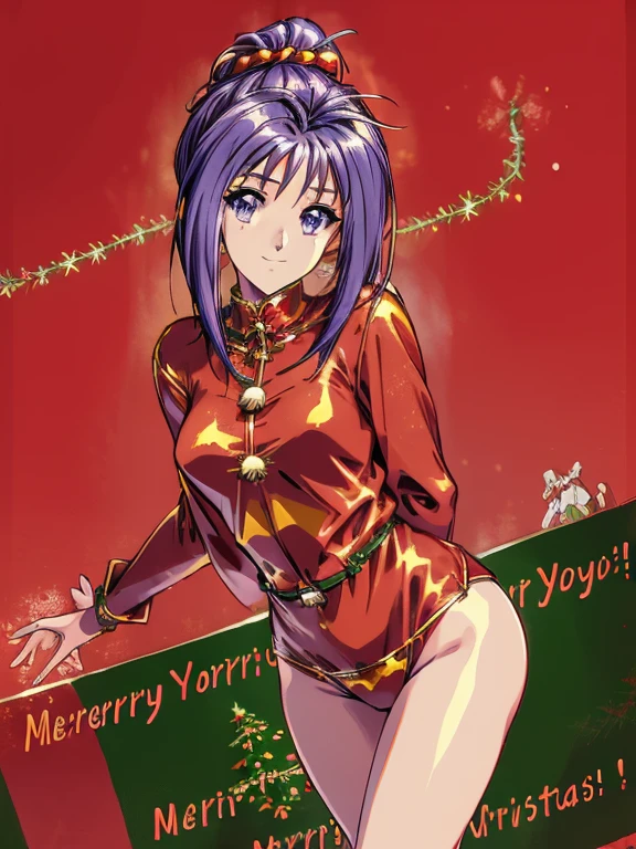 ((masterpiece)),((Ayako Katagiri)),((Katagiri Ayako)),((Mischievous Smile)),Anatomically perfect fingers,(((Christmas))),(((Santa Claus Costume))),winter,Separate costumes,Exposed navel