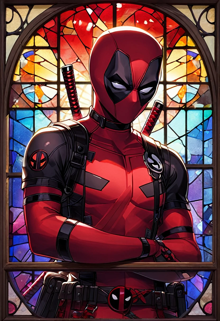 make a stained glass window with a deadpool logo.