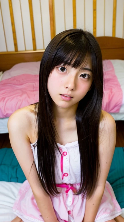 Beautiful Japanese Girl、Bedroom、Ecstasy face、Completely naked、、My hair is messy、I&#39;Exhausted、Sweaty、Drops of sweat、Small breasts、Small, underdeveloped breasts、Sleep on your back、Spread your legs、Spread your legs、functional、masterpiece、Highest quality、High resolution、The body shines with sweat、Place your hands above your head、Slim and stylish、Fainting with open eyes、School uniforms scattered around、Mr...々Hairstyle、Full body angle、Artistic binding、Hemp rope bondage、short hair、