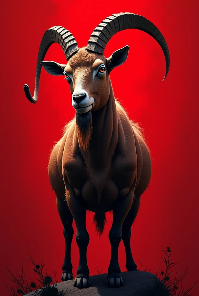 Semi realistic goat logo with red background