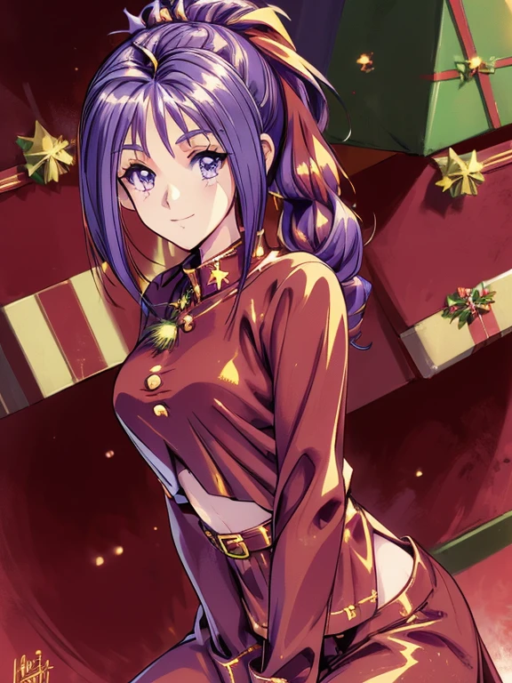 ((masterpiece)),((Ayako Katagiri)),((Katagiri Ayako)),((Mischievous Smile)),Anatomically perfect fingers,(((Christmas))),(((Santa Claus Costume))),winter,Separate costumes,Exposed navel,sexy