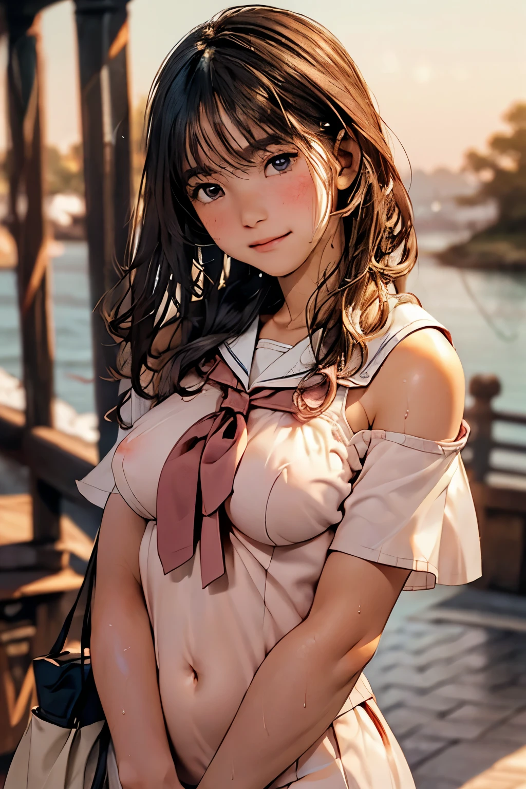 nsfw,(open vagina, vivid pussy, high quality vagina:1.3) ,nsfw, (breast squeeze:1.3),(masterpiece:1.3), (8k, Photorealistic, RAW Photos, Best image quality: 1.4), Japanese, (1 female), Beautiful Face, Idol face、round face,A little small chin, (A vivid face),Young face, (Outer curled short hair:1.3), Beautiful hairstyle, Hair fluttering in the wind、Realistic eyes, Beautiful Eyes, ,Round eyes,(Realistic Skin), Beautiful Skin, Charm, Ultra-high resolution, Surreal, Attention to detail, Golden Ratio, Detail Makeup,Seeing the viewer,Small breasts、Thin pubic hair、(Baby Face:1.2)、Wet sailor suit、Light freckles、(whole body:137cm) 、slender,14age、cute、information、Full body shot,embarrassed,blush,masturbation, dildo, ,(embarrassed,blush:1.5),low angle full body shot,seductive smile,arched eyebrows、nsfw,(cum overflow1.8),