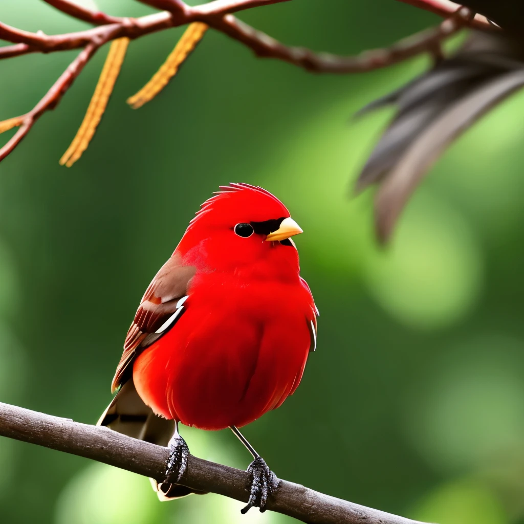 a close up of a bird on a tree with a red head, mmmmm, large red eyes!!!, by Roy Newell, closeup!!!!!, beautiful!!!!!!!!!, closeup!!!!!!, by Dave Melvin, by Jim Nelson, perched in a tree, by David Garner, looking from side!, by Peter Churcher, by Dennis Ashbaugh, really good looking face!!, great red feather