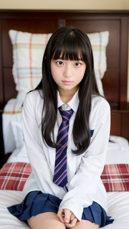 Beautiful Japanese Girl、Bedroom、Ecstasy face、School Uniform、、My hair is messy、I'Exhausted、Sweaty、Drops of sweat、Small breasts、Small, underdeveloped breasts、Sleep on your back、Spread your legs、Spread your legs、functional、masterpiece、Highest quality、High resolution、The body shines with sweat、Place your hands above your head、Slim and stylish、Fainting with open eyes、School uniforms scattered around、Mr...々Hairstyle、Full body angle、Artistic binding、Hemp rope bondage、short hair、