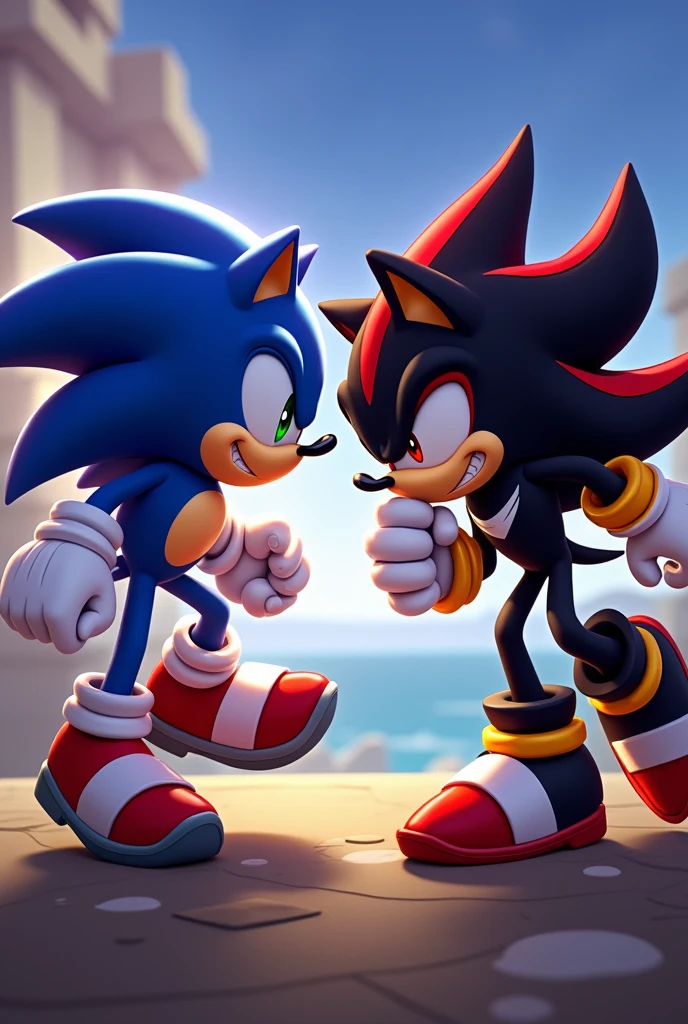 Sonic the Hedgehog and Shadow the Hedgehog competing
