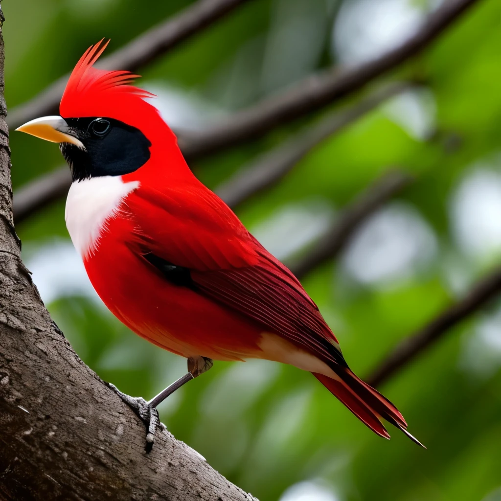 a close up of a bird on a tree with a red head, a photo by Roy Newell, flickr, hurufiyya, mmmmm, large red eyes!!!, closeup!!!!!, beautiful!!!!!!!!!, closeup!!!!!!, perched in a tree, looking from side!, really good looking face!!, great red feather, beautiful and graceful, he has a red hat